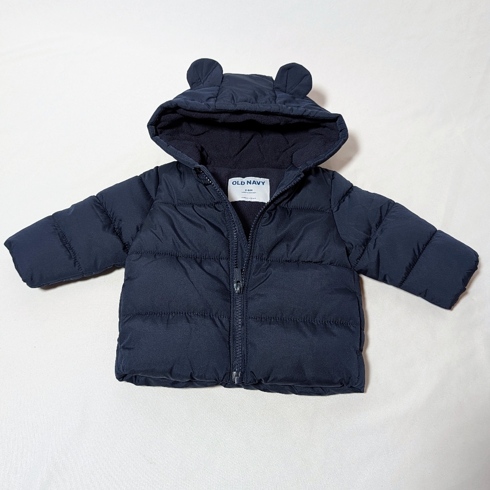 OLD NAVY Baby Puffer Jacket | Navy Bear Ear Hood | 3–6 Months